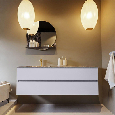 Mondiaz VICA-DLUX Ensemble de meuble de salle de bain - 150cm - meuble sous-vasque cale - 2 tiroirs - lavabo encastrée cloud gauche - 1 trou de robinet - version haute de 60cm - lave