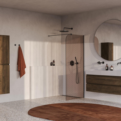 BRAUER Orion Paroi de douche à l’italienne - 90x200cm - verre bronze - revêtement en verre - PVD - Gunmetal brossé