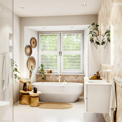 MONDIAZ VICA meuble sous lavabo 120cm Talc 2 tiroirs. Lavabo MOON droite 1 trou de robinet, couleur Talc.