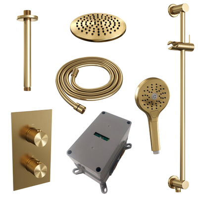 BRAUER Gold Carving inbouw regendoucheset – Ø20 cm hoofddouche – 30 cm plafondbuis – 2 functies – glijstang 70 cm