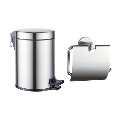 Fortifura Calvi toilet accessoireset - toiletrolhouder - met klep - pedaalemmer - 5 liter - RVS geborsteld