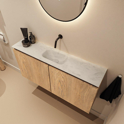 MONDIAZ TURE-DLUX 100cm toiletmeubel Washed Oak. EDEN wastafel Opalo positie midden. Zonder kraangat.