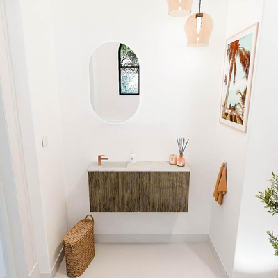 Mondiaz JOYA-DLUX 90cm toiletmeubel - kleur Dusk - Wastafel FAYE positie Links 1 kraangat kleur Ostra.