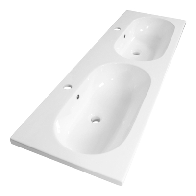 Saniclass Palermo Meuble lavabo - 140x47x3.5cm - trop-plein - 2 lavabos gauche/droite - 2 trous de robinet - céramique - blanc