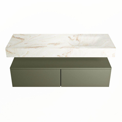 Mondiaz ALAN-DLUX Ensemble de meuble - 130cm - meuble Army mat - 2 tiroirs - Lavabo Cloud Frappe suspendu - vasque Droite - 1 trou de robinet