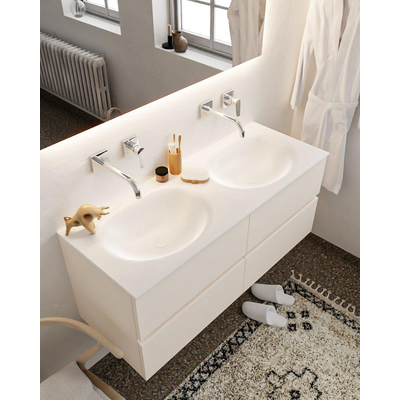 MONDIAZ VICA Ensemble de meuble salle de bain - 120cm - 4 tiroirs - lavabo Moon double - 0 trous de robinet - solid surface lin