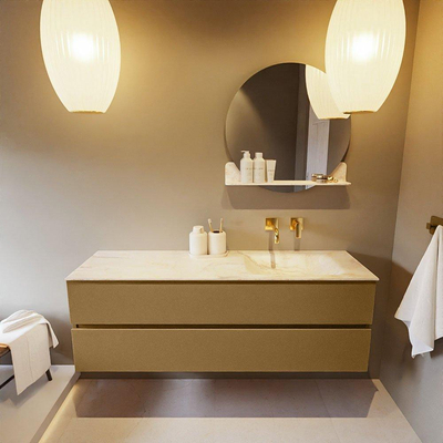 Mondiaz VICA-DLUX ensemble de meuble de salle de bain - 150cm - meuble sous-vasque oro - 2 tiroirs - lavabo encastré cloud droite - sans trous de robinet - version haute de 60cm - ostra