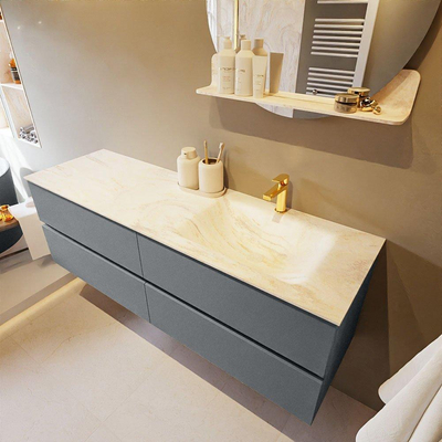 Mondiaz VICA-DLUX ensemble de meuble de salle de bain - 150cm - meuble sous-vasque plata - 4 tiroirs - lavabo encastré cloud droite - 1 trou de robinet - version haute de 60cm - ostra