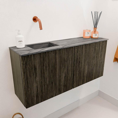 Mondiaz JOYA-DLUX 90cm toiletmeubel - kleur Shadow - Wastafel FAYE positie Links Zonder kraangat kleur Sombra.