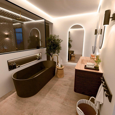 Mondiaz CIRO-DLUX Ensemble de meubles de salle de bains - 120x45x50cm - Vasque en solid surface Saba - 1 bassin central - 1 trou de robinet - 2 tiroirs - Noyer