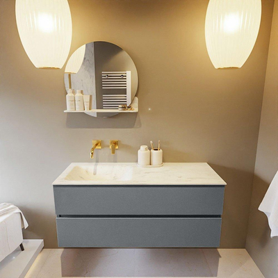 Mondiaz VICA-DLUX ensemble de meuble de salle de bain - 120cm - meuble sous-vasque plata - 2 tiroirs - lavabo encastrée cloud gauche - sans trous de robinet - version haute de 60cm - opalo