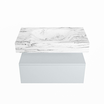 Mondiaz ALAN-DLUX Ensemble de meuble - 80cm - meuble Clay mat - 1 tiroir - Lavabo Cloud Glace suspendu - vasque Centre - 0 trous de robinet