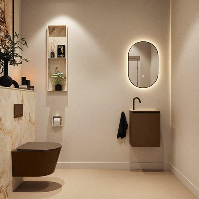 MONDIAZ TURE-DLUX Meuble toilette - 40cm - Rust - EDEN - vasque Frappe - position droite - 1 trou de robinet