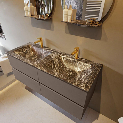 Mondiaz VICA-DLUX Ensemble de meuble de salle de bain - 120cm - meuble sous-vasque fumée - 4 tiroirs - lavabo encastré nuage double - 2 trous de robinet - version haute 60cm - lave