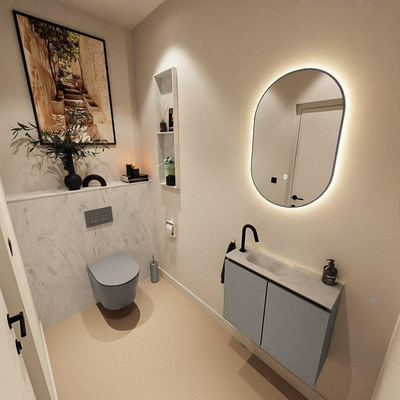 MONDIAZ TURE-DLUX Meuble toilette - 60cm - Smoke - EDEN - vasque Opalo - position gauche - 1 trou de robinet