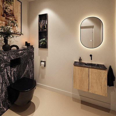 MONDIAZ TURE-DLUX 60cm toiletmeubel Washed Oak. EDEN wastafel Lava positie rechts. Zonder kraangat.
