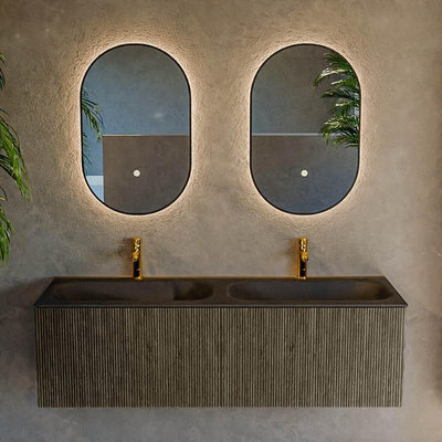 Mondiaz KURVE Ensemble de meuble salle de bain - 140x46x40cm - 2 tiroirs - lavabo en solid surface - double - 2 trous de robinet - Shadow