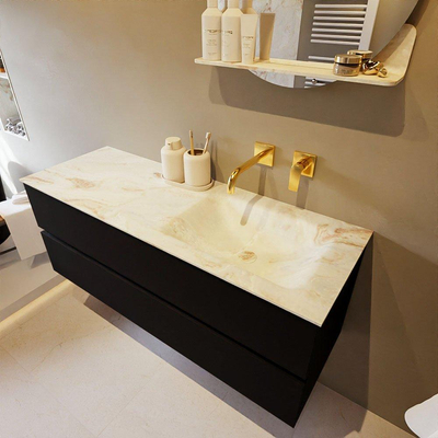 Mondiaz VICA-DLUX ensemble de meuble de salle de bain - 130cm - meuble sous-vasque urban - 2 tiroirs - lavabo encastré cloud droite - sans trous de robinet - version haute de 60cm - frape