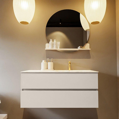 Mondiaz VICA-DLUX Ensemble de meuble de salle de bain - 110cm - meuble sous-vasque lin - 2 tiroirs - lavabo encastrée cloud droite - 1 trou de robinet - version haute de 60cm - ostra