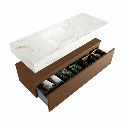 Mondiaz ALAN-DLUX Ensemble de meuble - 120cm - meuble Rust mat - 1 tiroir - Lavabo Cloud Frappe suspendu - vasque Centre - 1 trou de robinet
