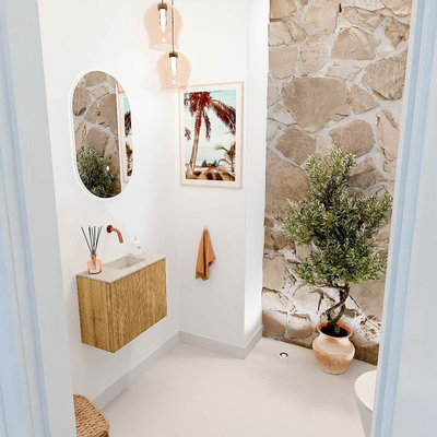 Mondiaz JOYA-DLUX 50cm toiletmeubel - kleur Oak - Wastafel FAYE positie Rechts Zonder kraangat kleur Frappe.