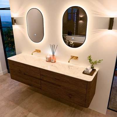Mondiaz CIRO-DLUX Ensemble de meubles de salle de bains - 190x45x50cm - Plan vasque Solid Surface Ostra - 2 vasques double - sans trous de robinetterie - 4 tiroirs - Dusk