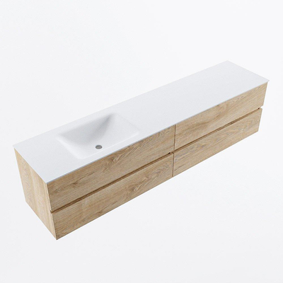 Mondiaz VICA ensemble de meuble de salle de bain - 200cm - meuble sous-vasque chêne blanchi - 4 tiroirs - lavabo cloud gauche - 1 trou de robinet - version haute de 60cm - talc