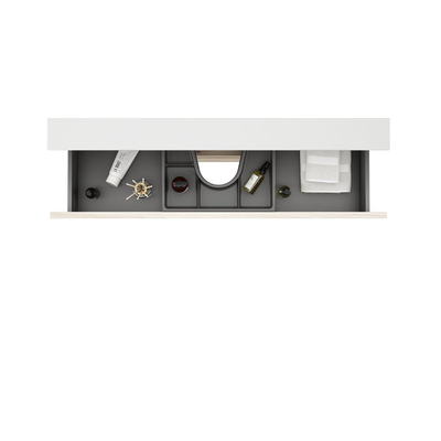 Saniclass Vita Meuble de salle de bains - 80x60x46cm - 2 tiroirs - sans poignée - 1 vasque - 1 trou de robinet - trop-plein - céramique - chêne clair