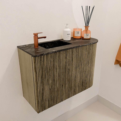 Mondiaz JOYA-DLUX 61.6cm toiletmeubel - ronding rechts kleur Dusk - Wastafel FAYE positie Links 1 kraangat kleur Lava.