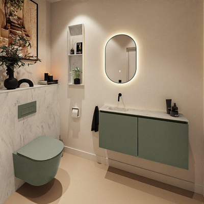 MONDIAZ TURE-DLUX 100cm toiletmeubel Army. EDEN wastafel Opalo positie links. Zonder kraangat.