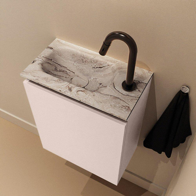 MONDIAZ TURE-DLUX Meuble de toilettes 40 cm Rosee. EDEN vasque Glace position à gauche. Avec 1 trou de robinet.