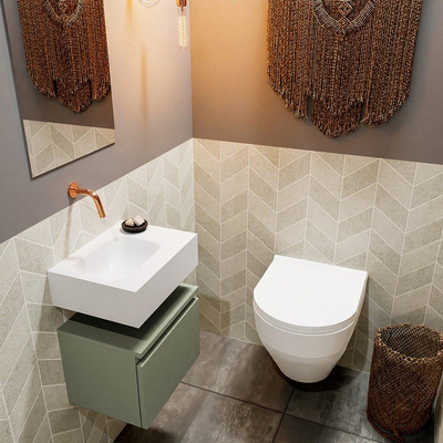 MONDIAZ ANDOR Toiletmeubel 40x30x30cm met 0 kraangaten 1 lades army mat Wastafel Lex links Solid Surface Wit