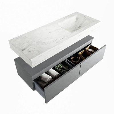 Mondiaz ALAN-DLUX Ensemble de meuble - 120cm - meuble Plata mat - 2 tiroirs - Lavabo Cloud Opalo suspendu - vasque Droite - 1 trou de robinet