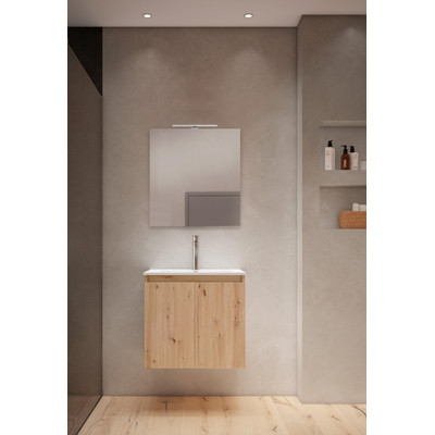 Adema Cadence Ensemble meuble de salle de bains - 60x55x40cm - peu profond - 2 portes - sans poignée - lavabo - 1 trou de robinet - céramique - avec miroir - chêne rustique