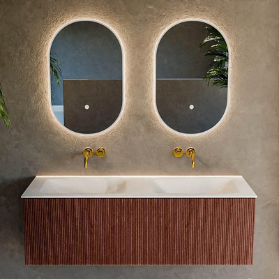 Mondiaz KURVE Badkamermeubelset - 130x46x40cm - 2 lade - wastafel solid surface - dubbel - zonder kraangat - Ruby