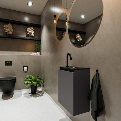 MONDIAZ TURE Kit lave-mains - 40x23x50cm - 1 trou de robinet - 1 porte - gris foncé mat - Lavabo à droite - Solid Surface Blanc