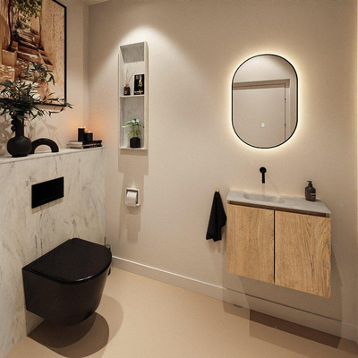MONDIAZ TURE-DLUX Meuble de toilettes 60 cm Washed Oak. Lavabo EDEN Opalo position gauche. Sans trou de robinet.