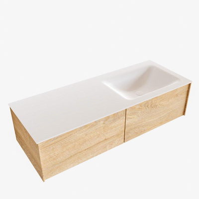 MONDIAZ LUSH Ensemble de meuble salle de bain - 120cm - 2 tiroirs - lavabo cloud - lavabo à droite - 0 trous de robinet - chêne blanchi