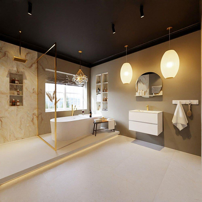 MONDIAZ VICA-DLUX Ensemble meuble de salle de bains - 70cm - meuble bas talc - 2 tiroirs - vasque encastrée cloud centrale - 1 trou de robinet - version haute 60cm - frape