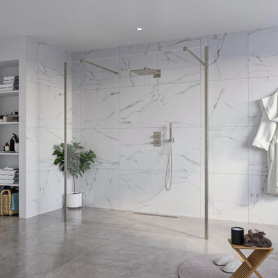 FugaFlow Eccelente Vetro Vrijstaande inloopdouche badkamer - 180x200cm - Helder - antikalk - 8mm veiligheidsglas - 2 zijwanden 30cm - met wandarmen en hoekprofielen - Gunmetal -