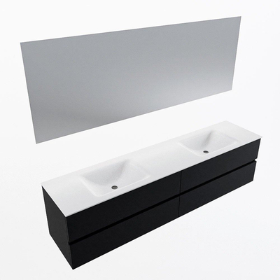 Mondiaz VICA ensemble de meuble de salle de bain - 200cm - meuble sous-vasque urban - 4 tiroirs - lavabo cloud double - 2 trous de robinet - couleur talc - miroir LED - version XL 60cm de haut