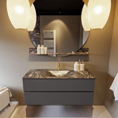 Mondiaz VICA-DLUX ensemble de meuble de salle de bain - 120cm - meuble sous-vasque gris foncé - 2 tiroirs - lavabo encastré nuage milieu - 1 trou de robinet - version haute de 60cm - lave