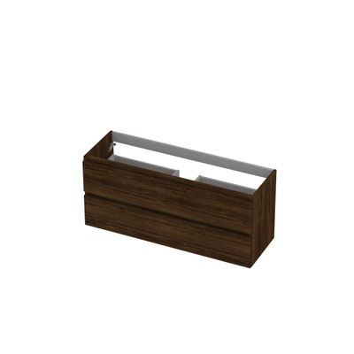 INK Wastafelonderkast - 120x40x52cm - 2 lades - greeploos - met houten keerlijst - MFC - Koper eiken
