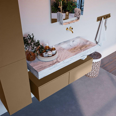 Mondiaz ALAN-DLUX Ensemble de meuble - 120cm - meuble Oro mat - 2 tiroirs - Lavabo Cloud Glace suspendu - vasque Droite - 0 trous de robinet