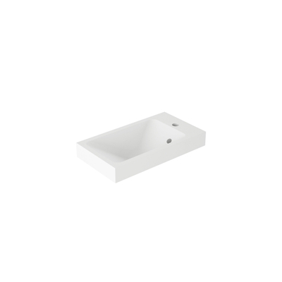 Saniclass Chaci Ensemble meuble lave-mains - 40x55cm - 1 porte - lavabo fontaine en marbre minéral - avec miroir rectangulaire - noir mat
