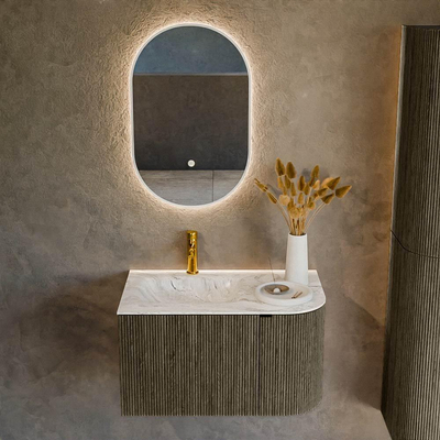 Mondiaz KURVE-DLUX Badkamermeubelset - 75x46x40cm - 1 lade - 1 deur - wastafel solid surface - links - 1 kraangat - Shadow