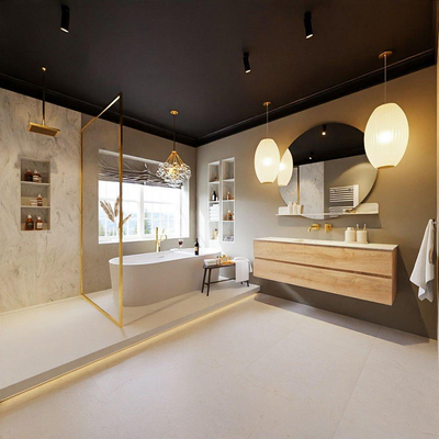 MONDIAZ VICA-DLUX Ensemble meuble de salle de bains - 150cm - meuble bas Washed oak - 2 tiroirs - lavabo encastré cloud au centre - sans trous de robinet - version hauteur 60cm - opalo