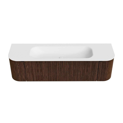 MONDIAZ KURVE Meuble de salle de bains 160 cm avec module 25 Len R couleur Walnut avec 1 tiroir et 2 portes. Lavabo BIG MEDIUM central sans trou de robinet Talc.
