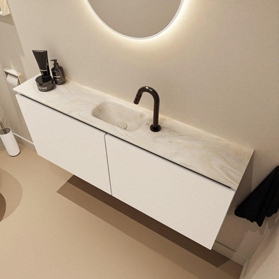 MONDIAZ TURE-DLUX Meuble WC 120 cm Talc. Lavabo EDEN Ostra position milieu. Avec 1 trou de robinet.