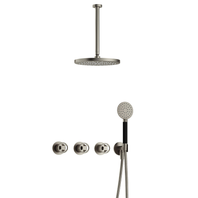 Hotbath Cobber @Work Regendoucheset - inbouw - 30cm plafondarm - 30cm ronde hoofddouche - 3 standen handdouche - Geborsteld nikkel